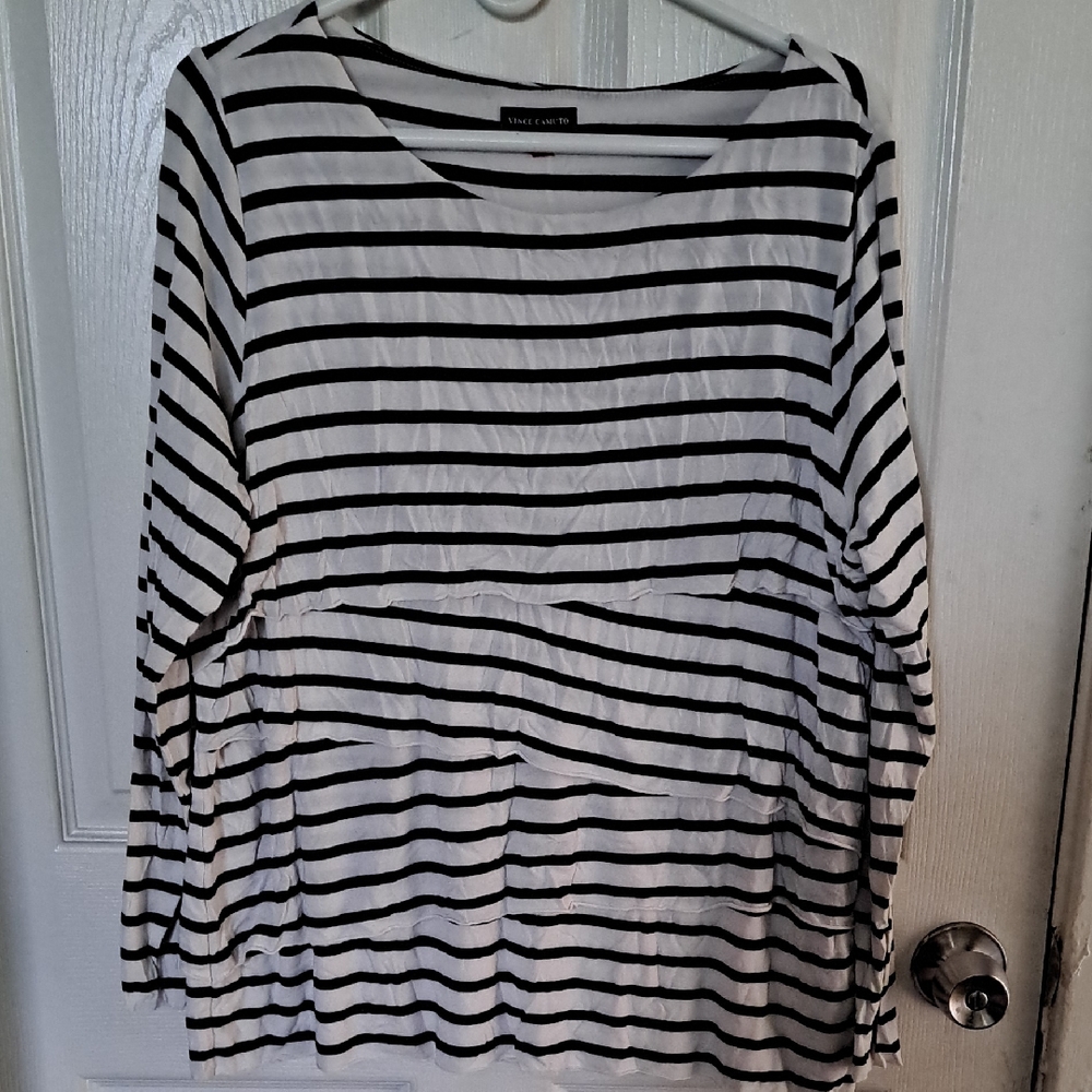 Vince Camuto Black and White Striped Boatneck Top